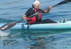 Karine Baillet conférencière sportive lors de la traversée de la manche en kayak de mer